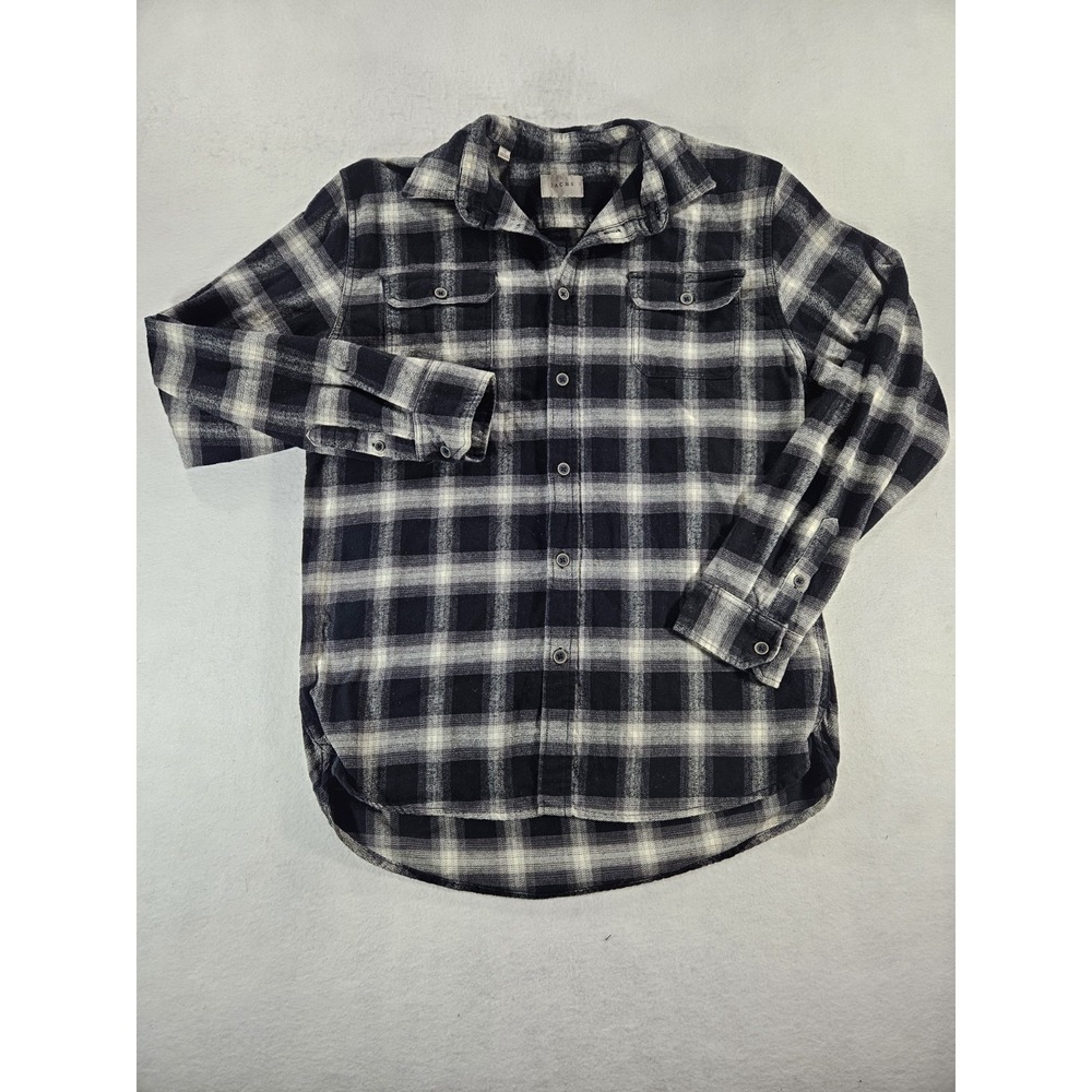 Jachs NY Men's Large Tall Plaid Flannel Shirt LT Black White Shacket Cotton